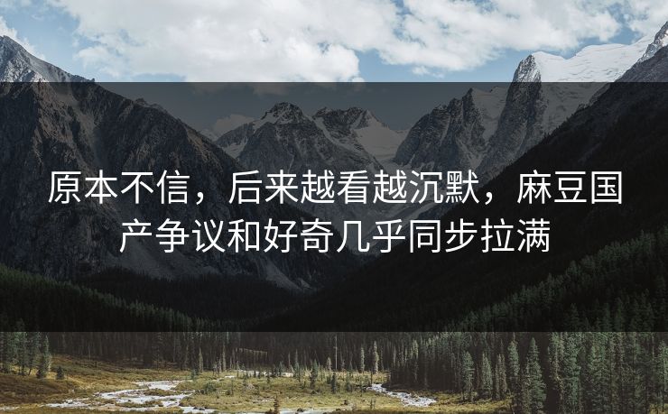 原本不信，后来越看越沉默，麻豆国产争议和好奇几乎同步拉满