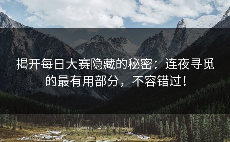 揭开每日大赛隐藏的秘密：连夜寻觅的最有用部分，不容错过！